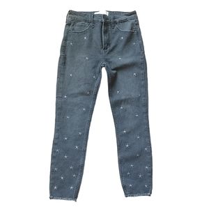 Abercrombie & Fitch AF Washed Black Denim Star Embroidery High Rise Ankle Jeans